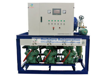 R404a Bitzer unit kompresor pendingin untuk -18 ℃ penyimpanan dingin domba dengan sistem kontrol otomatis PLC